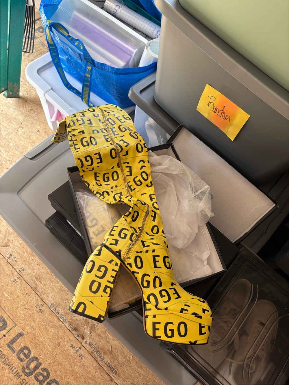 EGO Yellow Logo Platform Heeled Boots